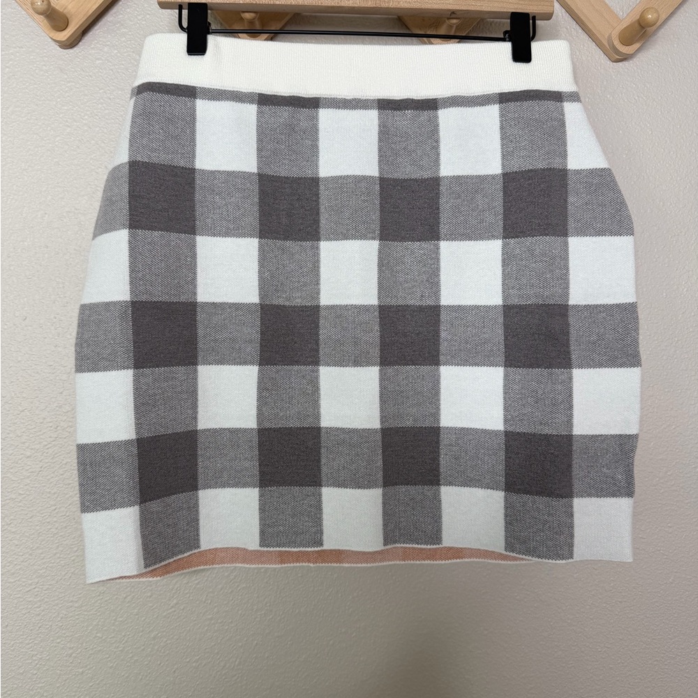 NWT English Factory Women's Multi Gingham Knit Mini Skirt Sz L